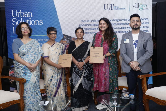 L to R- Rini Dutta(Villgro), Radhika Ramesh (Villgro), Tmt. Asha Ajith, IAS ( Director - Department of Environment and Climate Change, Gov TN), Gauravi Lobo (UofT India Foundation), Rajat Kukreja (UTIF)